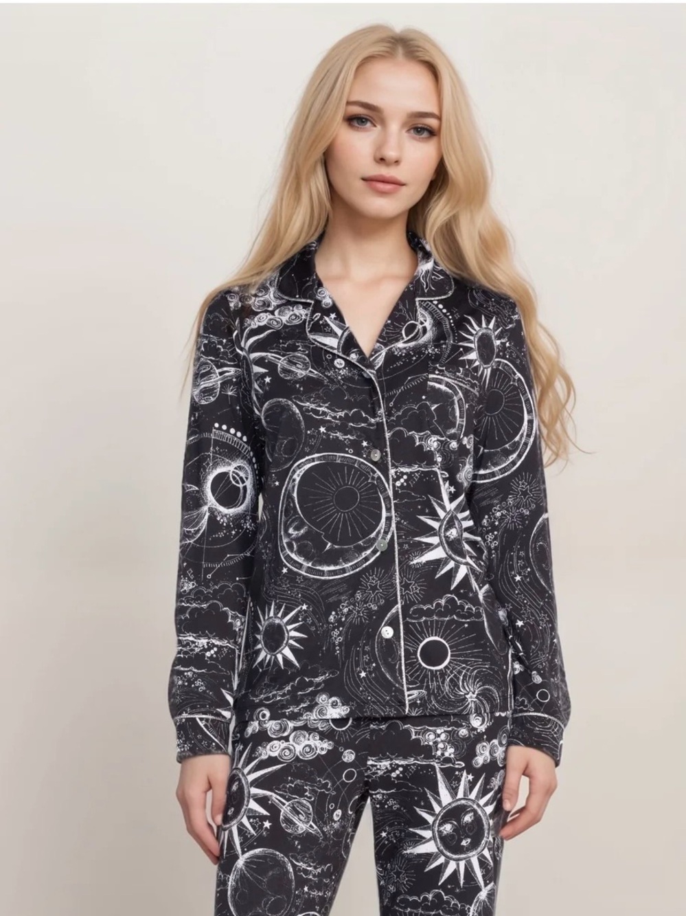 Johnny Was Mina Carly Long PJ Set NWT XL Black Celestial Pajamas MS8224-M